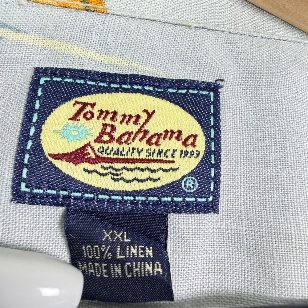 Tommy Bahama Mens XXL 100% Linen Bird of Paradise Tropical Camp Shirt Blue - Picture 7 of 12